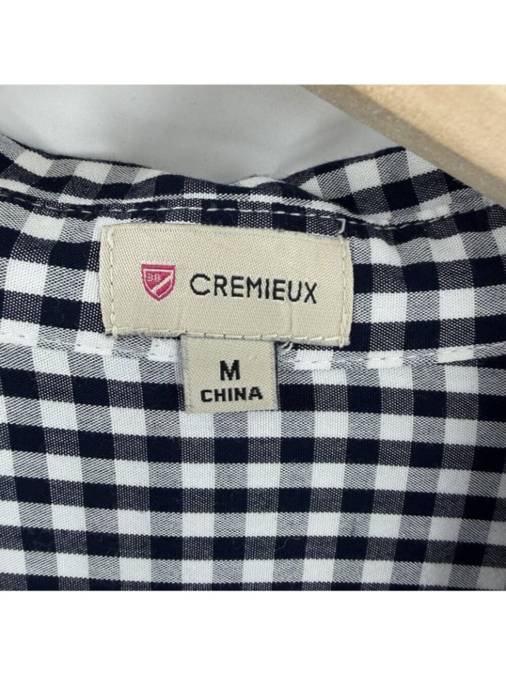 Cremieux Navy Blue Gingham Check Blosue M Lightweight Roll Tab Preppy Summer - Picture 2 of 5
